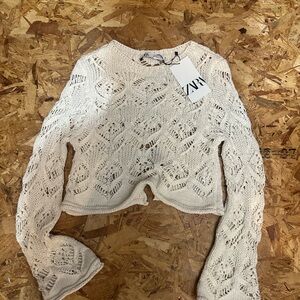 Zara Long Sleeve Cropped Crochet Top